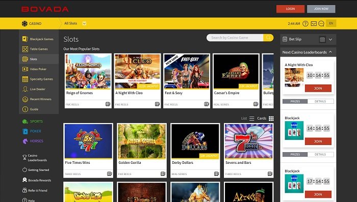 Bovada Casino Homepage