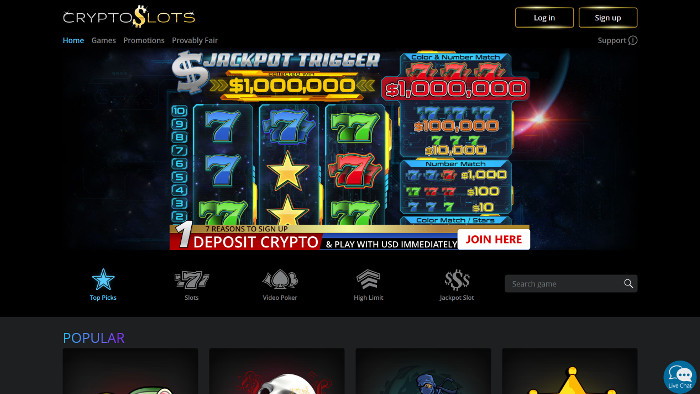 CryptoSlots Casino Homepage