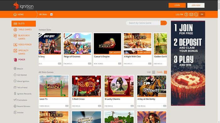 Ignition Casino Homepage