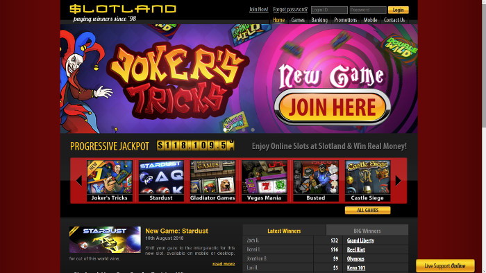 Slotland Casino Homepage