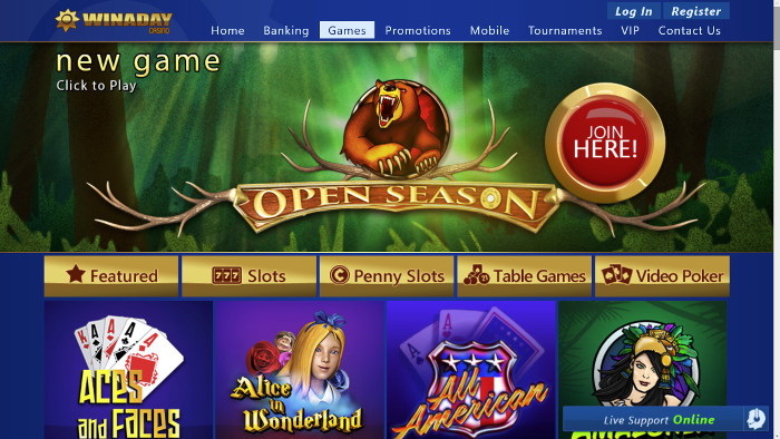 WinADay Casino Homepage